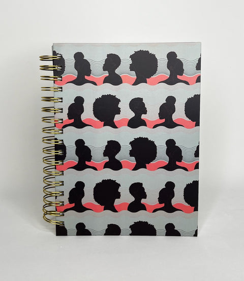 Spiral notebook with silhouettes of African American Women in Cool Mint Breeze color  