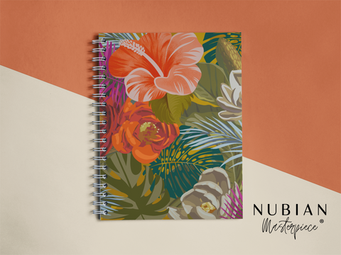 Mock Up Design of Floral Spiral Bound Notebook on Peach and Cream Bicolored background