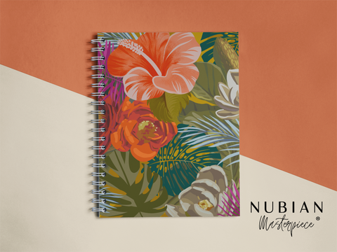 Mock Up Design of Floral Spiral Bound Notebook on Peach and Cream Bicolored background 