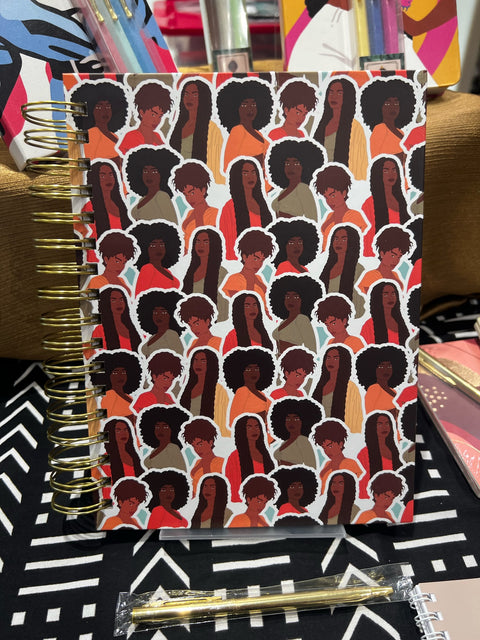 Spiral Notebook with diverse Black Women in realistic photo setting